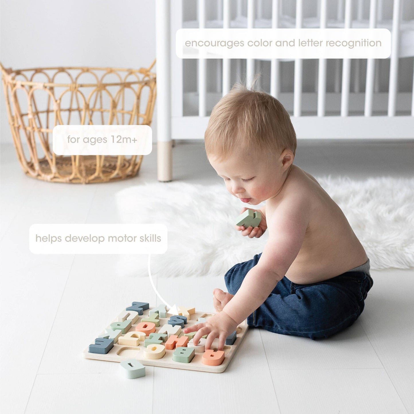 Pearhead - Wooden Alphabet Puzzle, Montessori Learning Toy