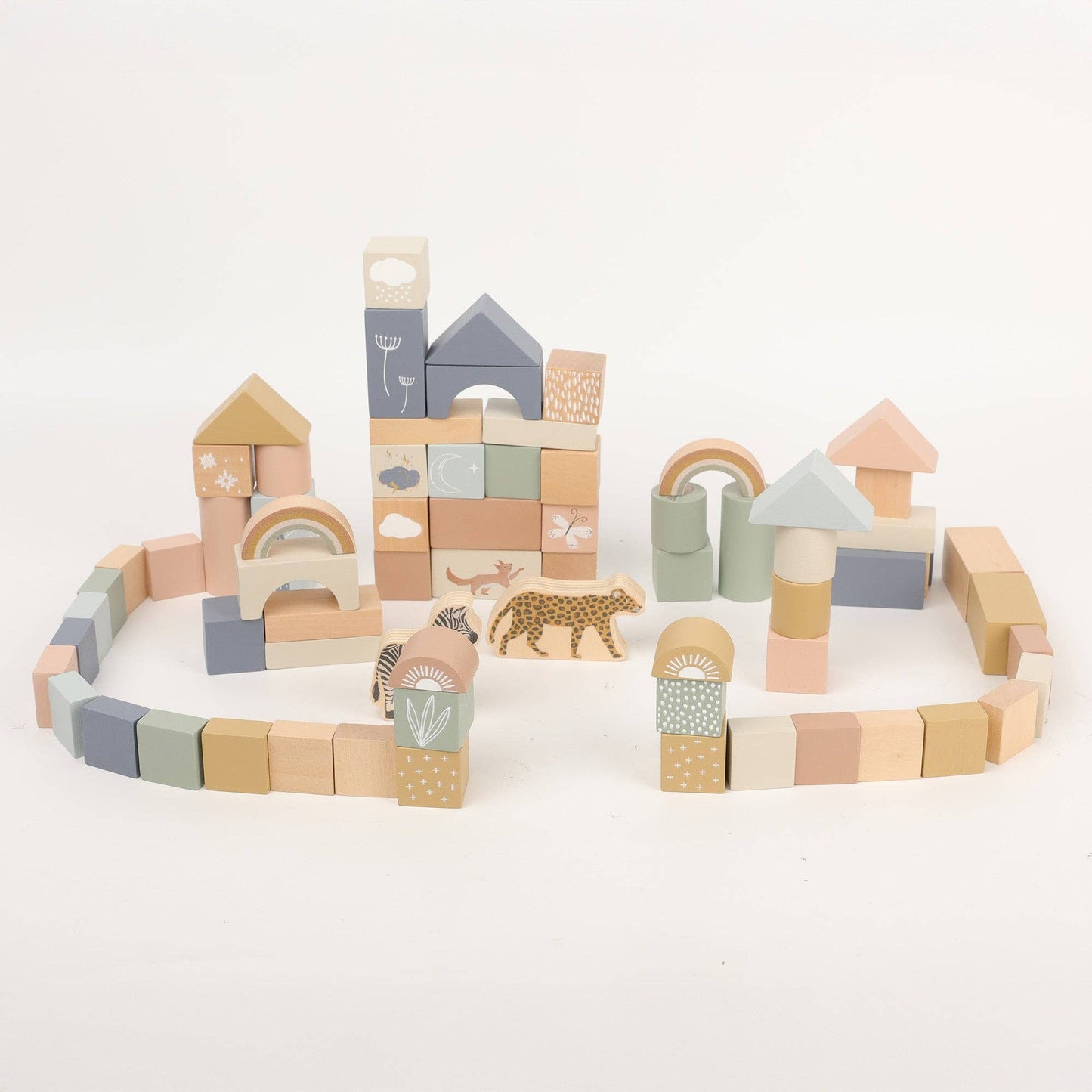 Wooden Safari Building Blocks - Set 70pc Natural Wood 2+