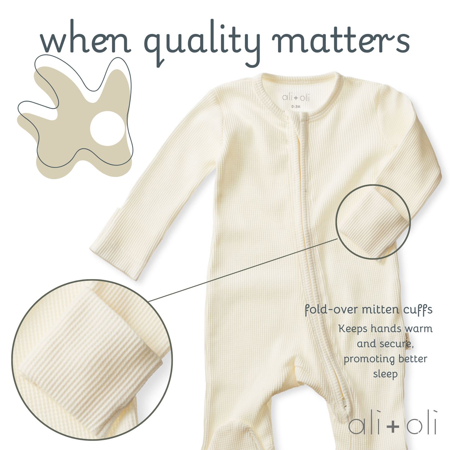 Ali+Oli - Baby Footie 2-Way Zipper – Organic Cotton Waffle Knit