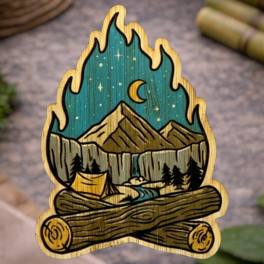Bamboo Wood Stickers - Camping Adventure