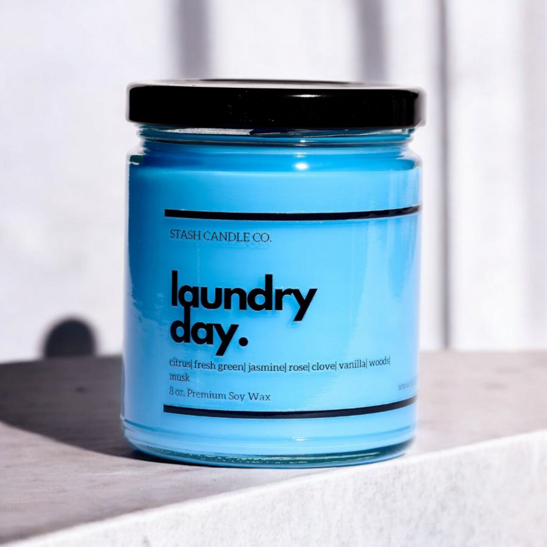 Stash Candle Co. - Laundry Day Candle, 8oz., Fresh Linen Scent, 40hr Burn Time
