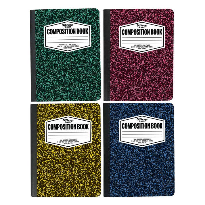 Three Leaf 100 Ct,Color Composition Notebook, CR(Pack of 48)