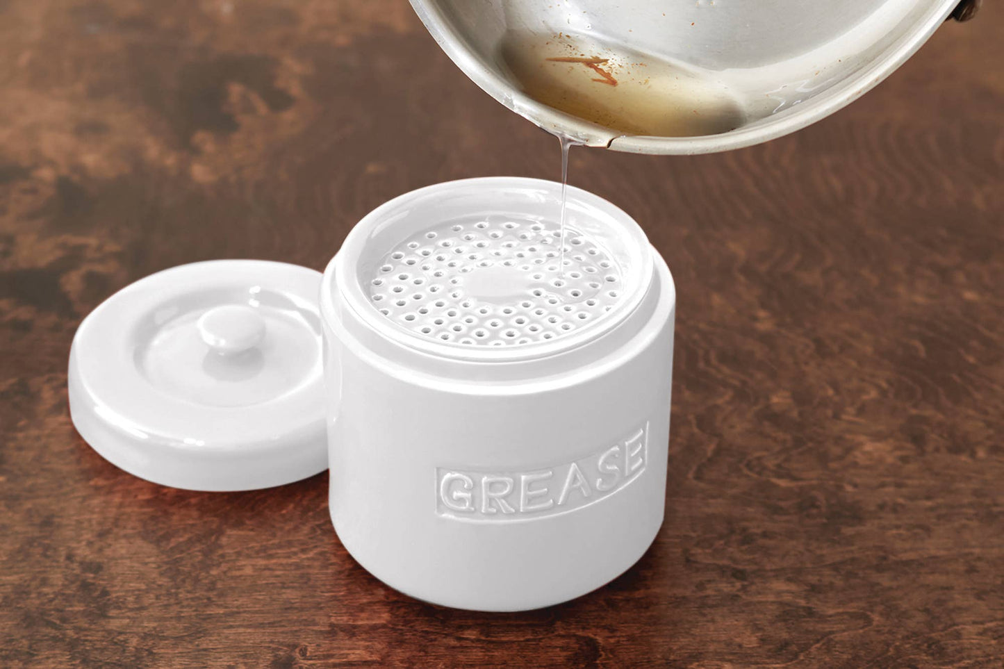 Fox Run Brands - Fox Run Porcelain Grease Container, White, 5" x 5" x 5"