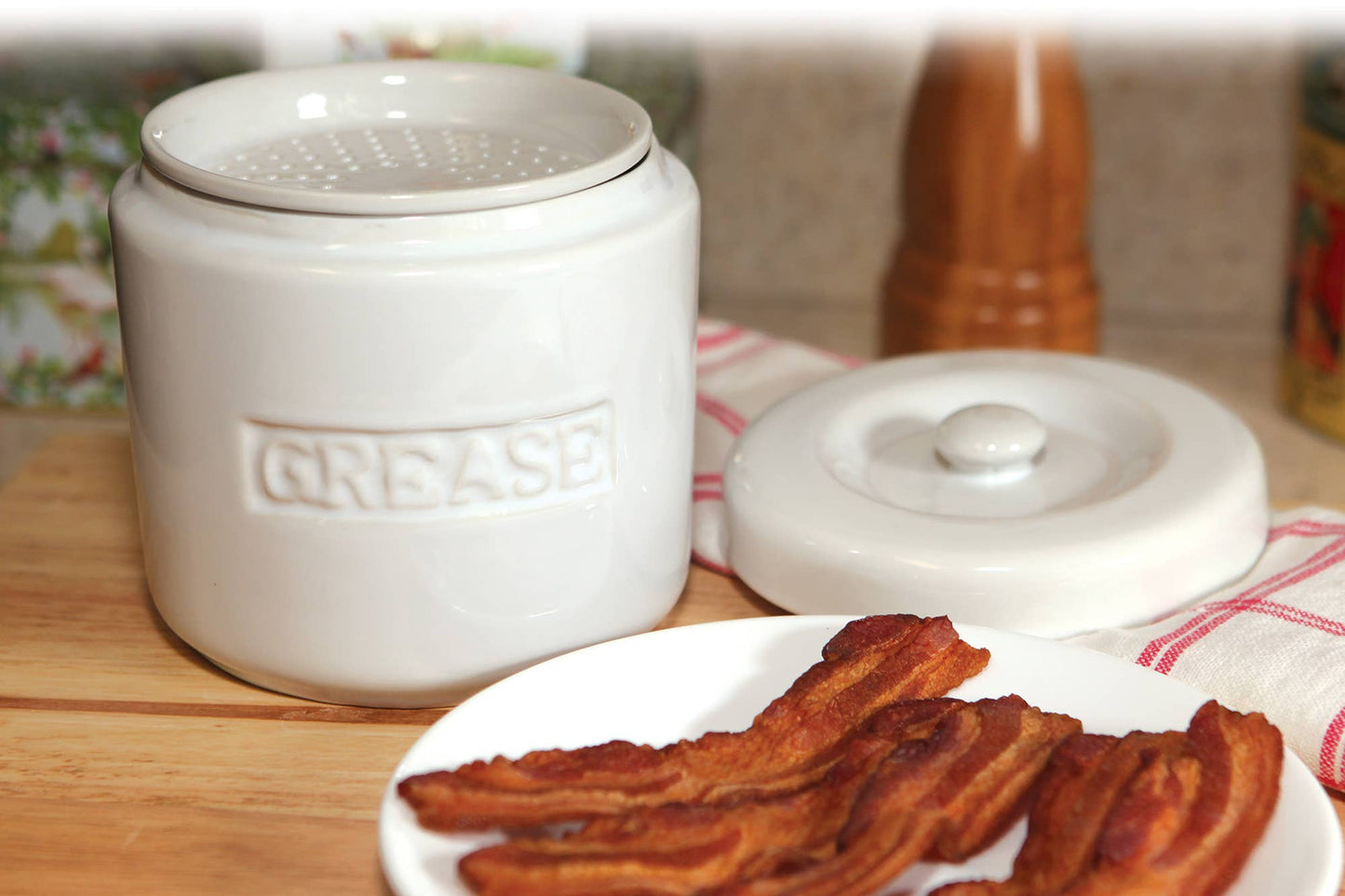 Fox Run Brands - Fox Run Porcelain Grease Container, White, 5" x 5" x 5"