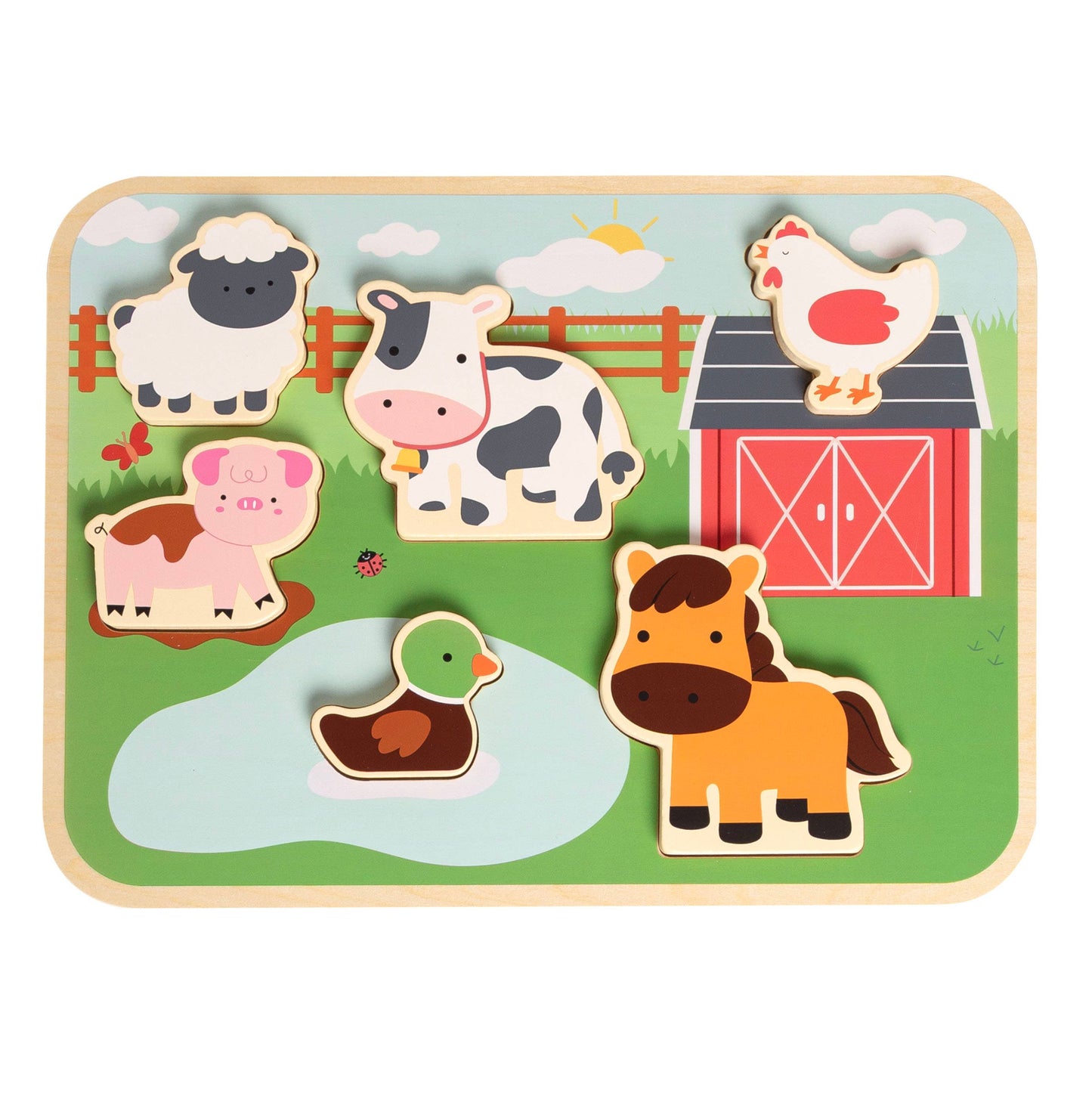 Pearhead - Wooden Barn Animal Puzzle, 6 piece Farm Sounds Learning Toy