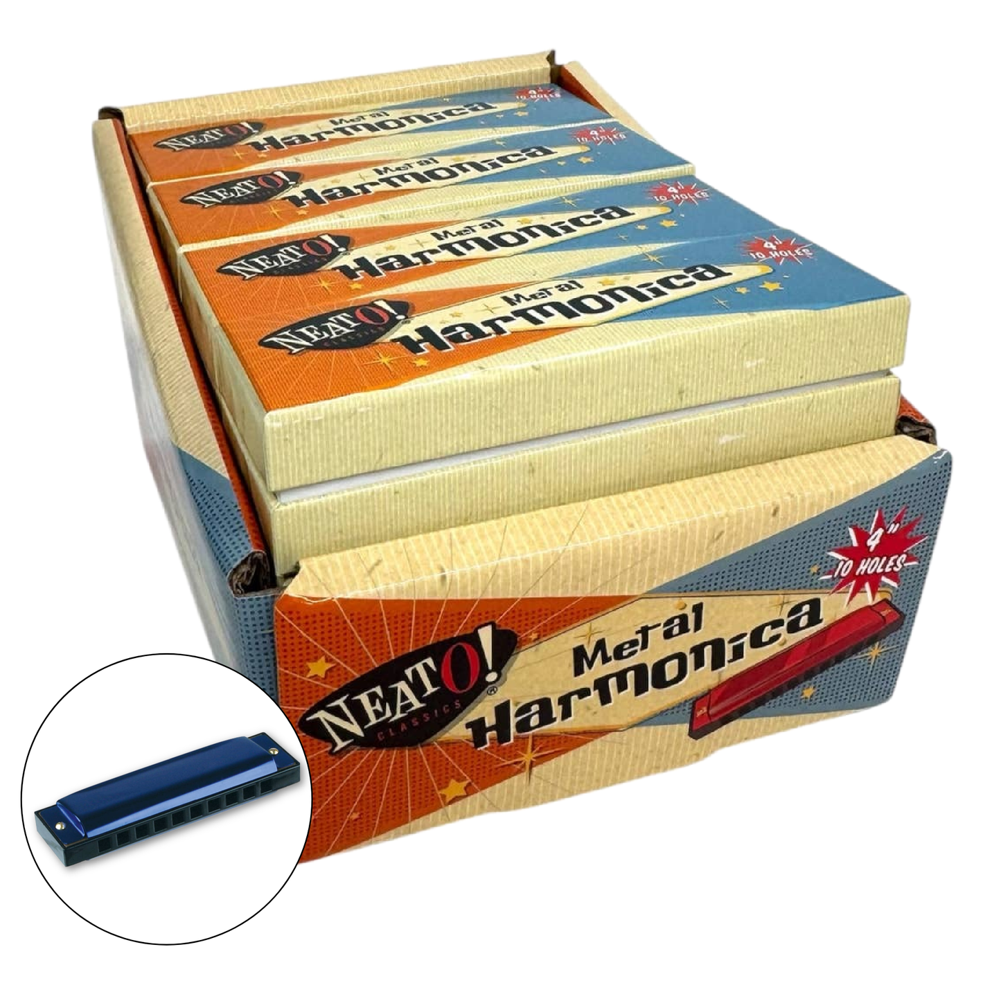 Toysmith - Neato! 4" Metal Harmonica - Retro Classic, vintage toys
