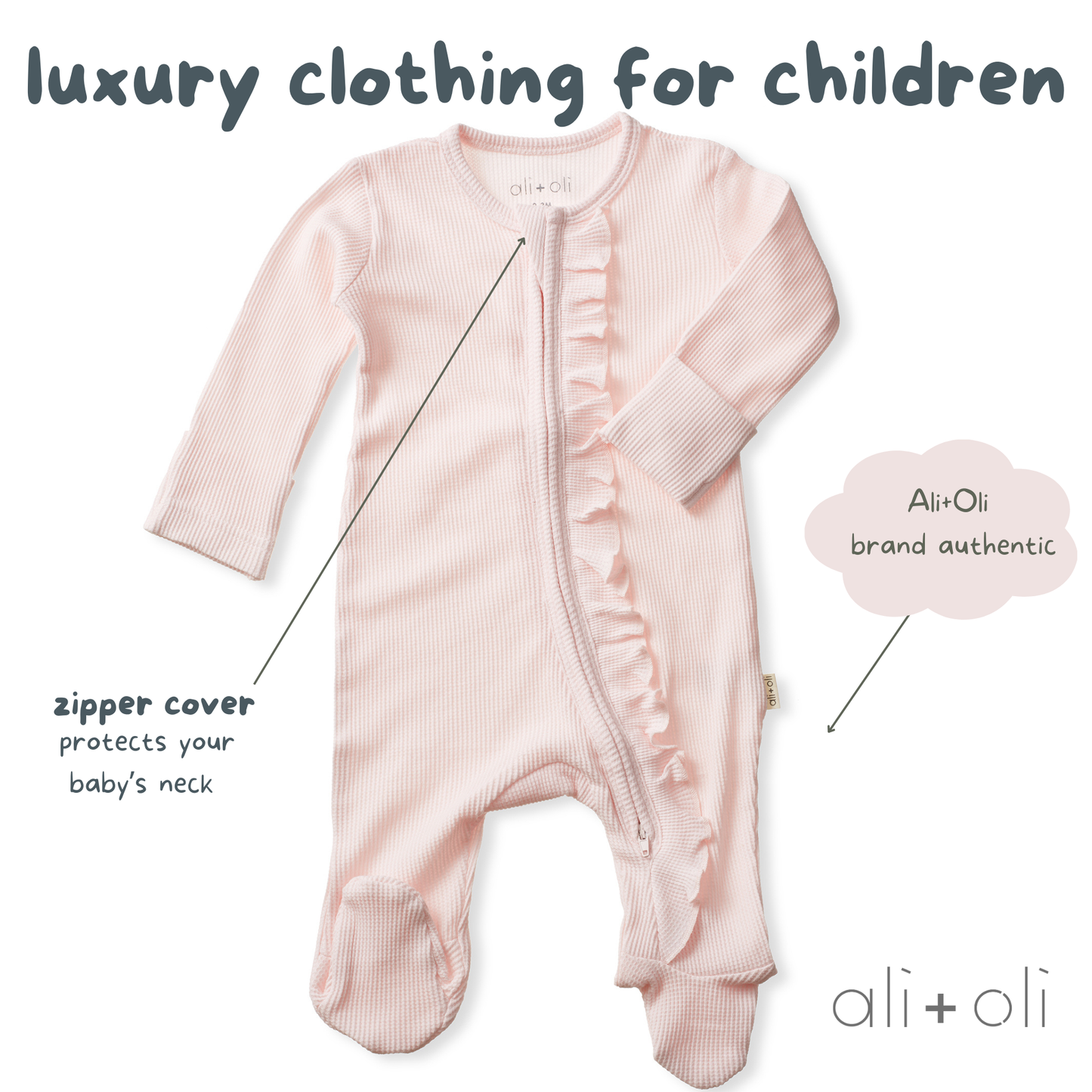 Ali+Oli - Baby Ruffle Footie 2-Way Zipper – Organic Cotton Waffle Knit