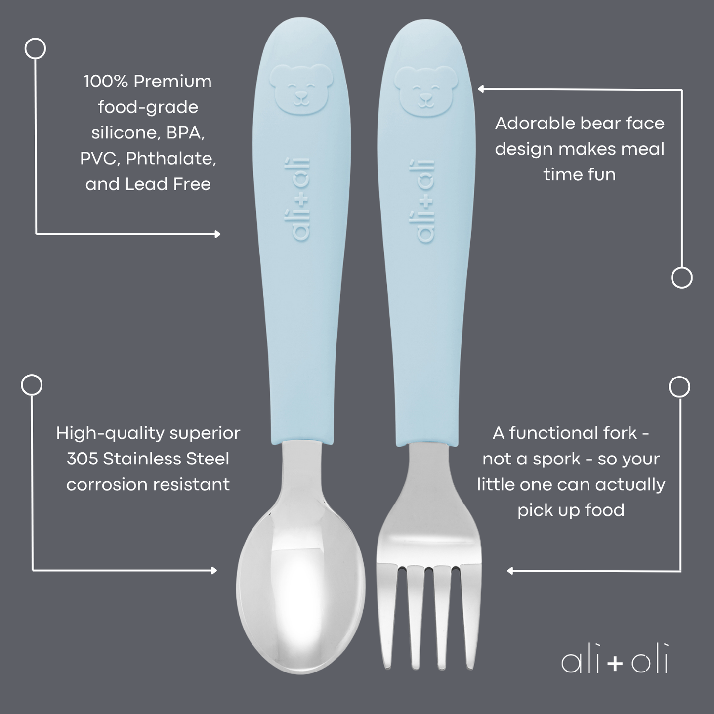 Ali+Oli - Ali+Oli (6pc) Toddler Utensils Set - Stainless Steel (Bears)