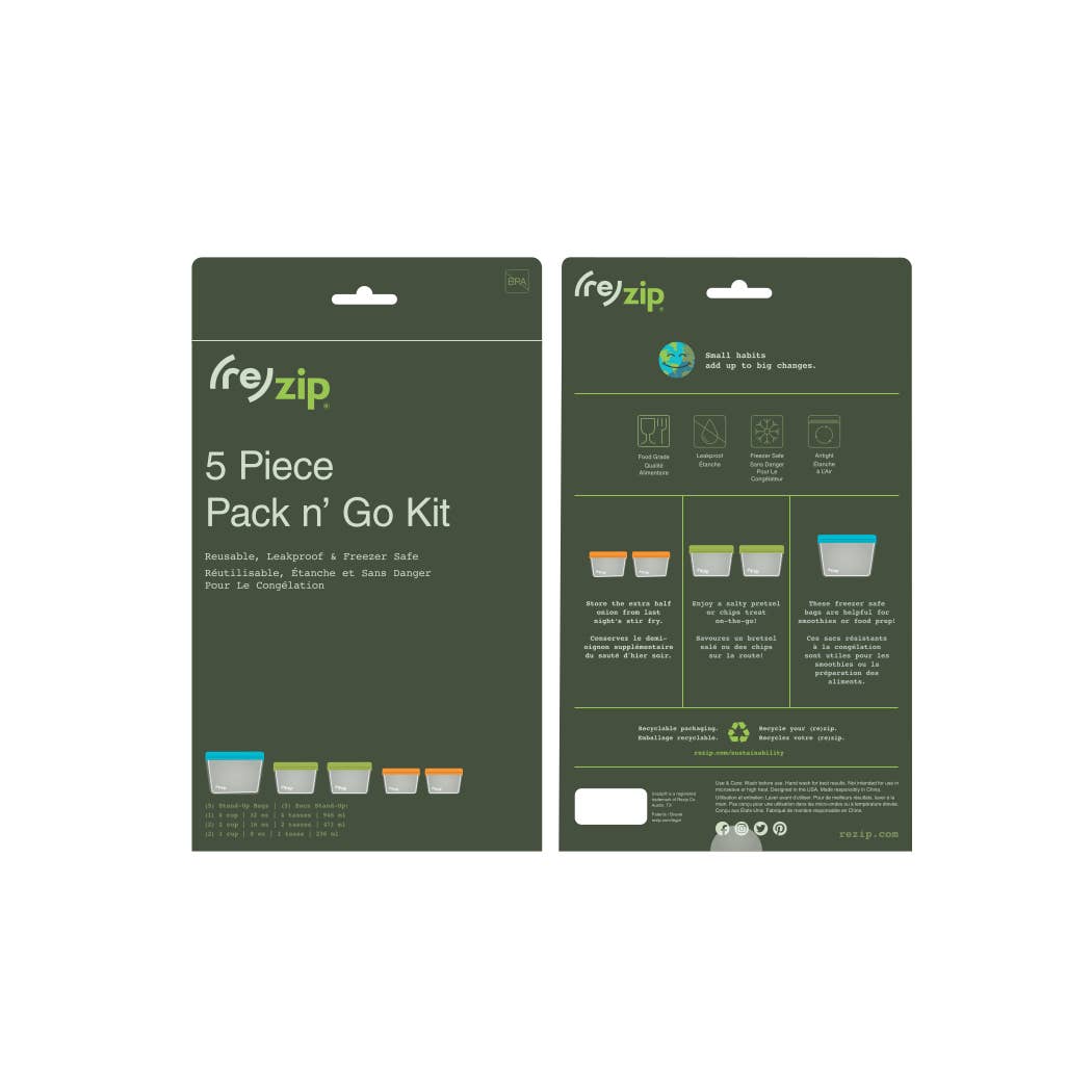 Reusable Stand-Up Storage Bags - Asst Colors - 5 Piece Set
