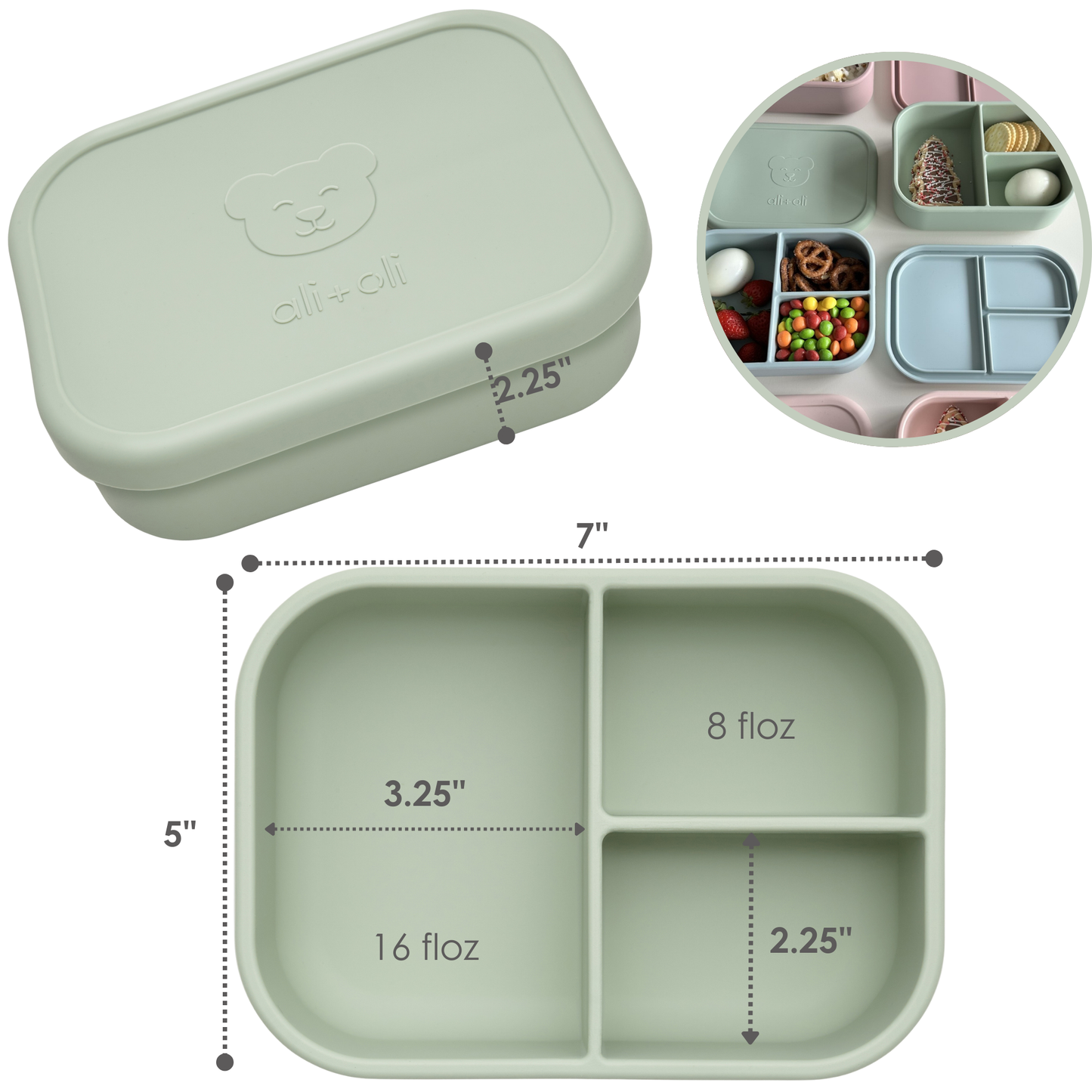 Ali+Oli - Ali+Oli Leakproof Silicone Bento Box (Pine) Back to School