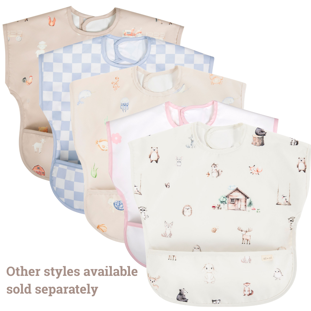 Ali+Oli - Smock Bib for Baby & Toddler Short Sleeve (Blue Checkers)