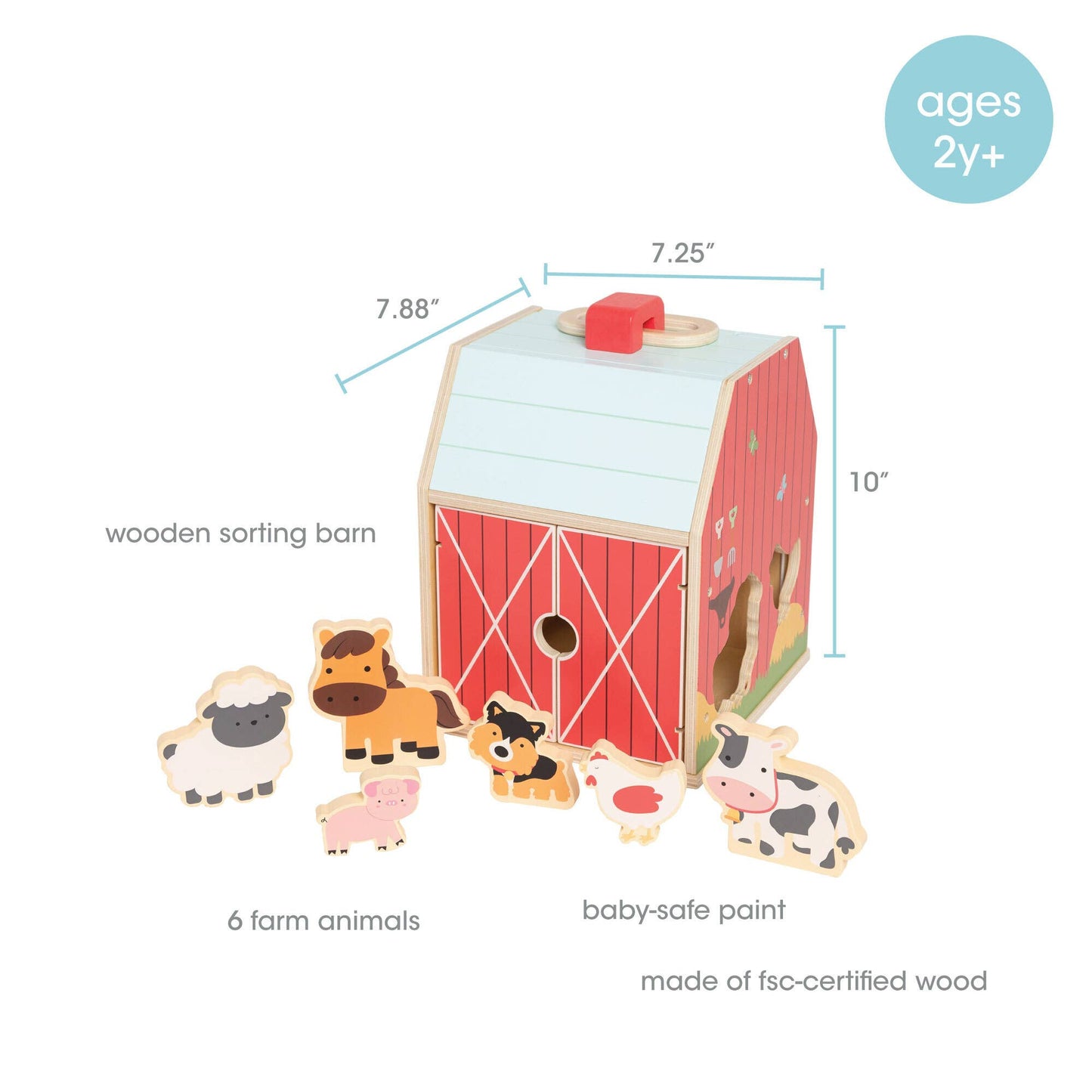 Pearhead - Wooden Barn Shape Sorter Toy, Farm Animals Montessori Play
