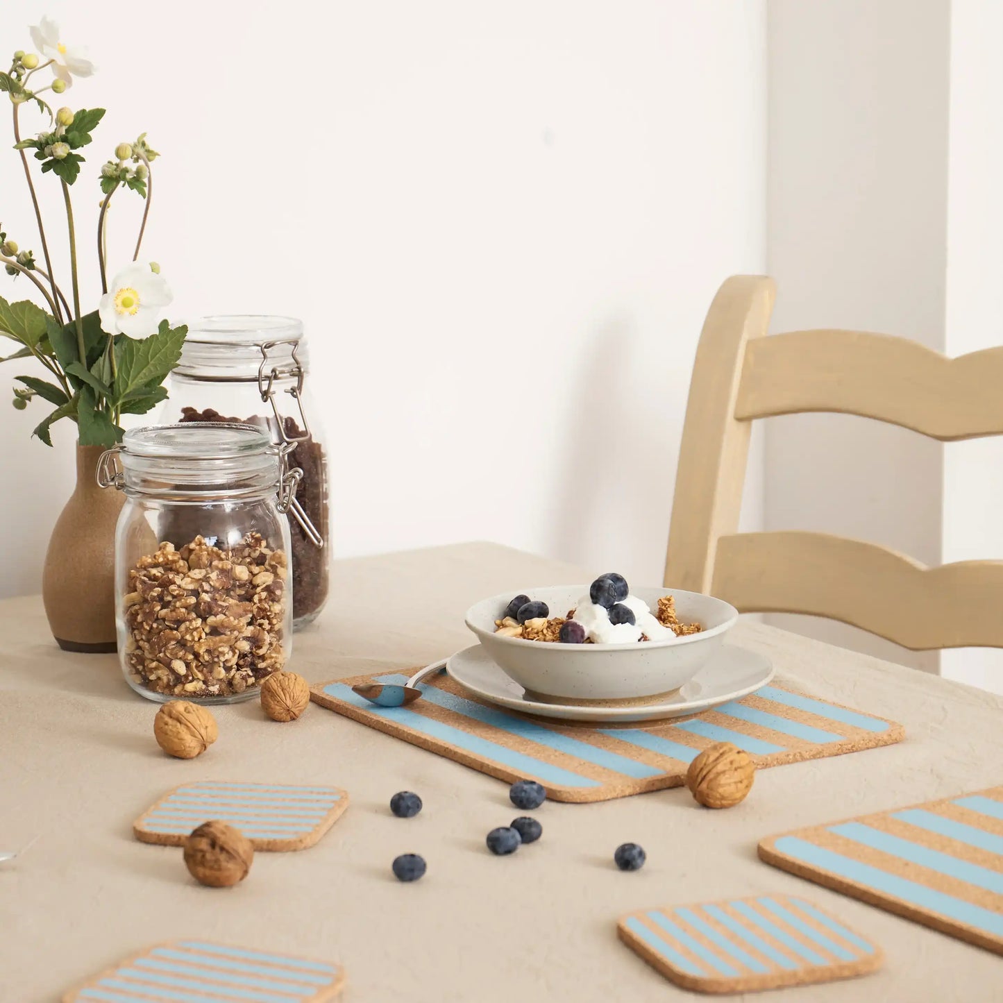 Cork Coasters | Candy Stripes - Blue | Set of 4