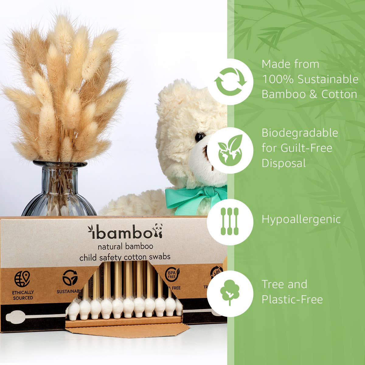 Ibambo Bamboo Child Safety Cotton Swabs - 200 Pack