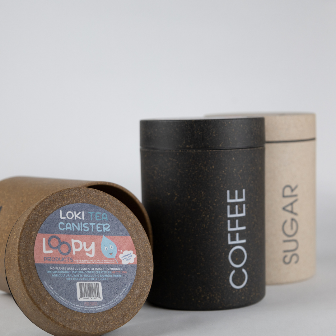 Loopy Products - Sustainable Bamboo Small Coffee Canister Carbon Color 24 Oz