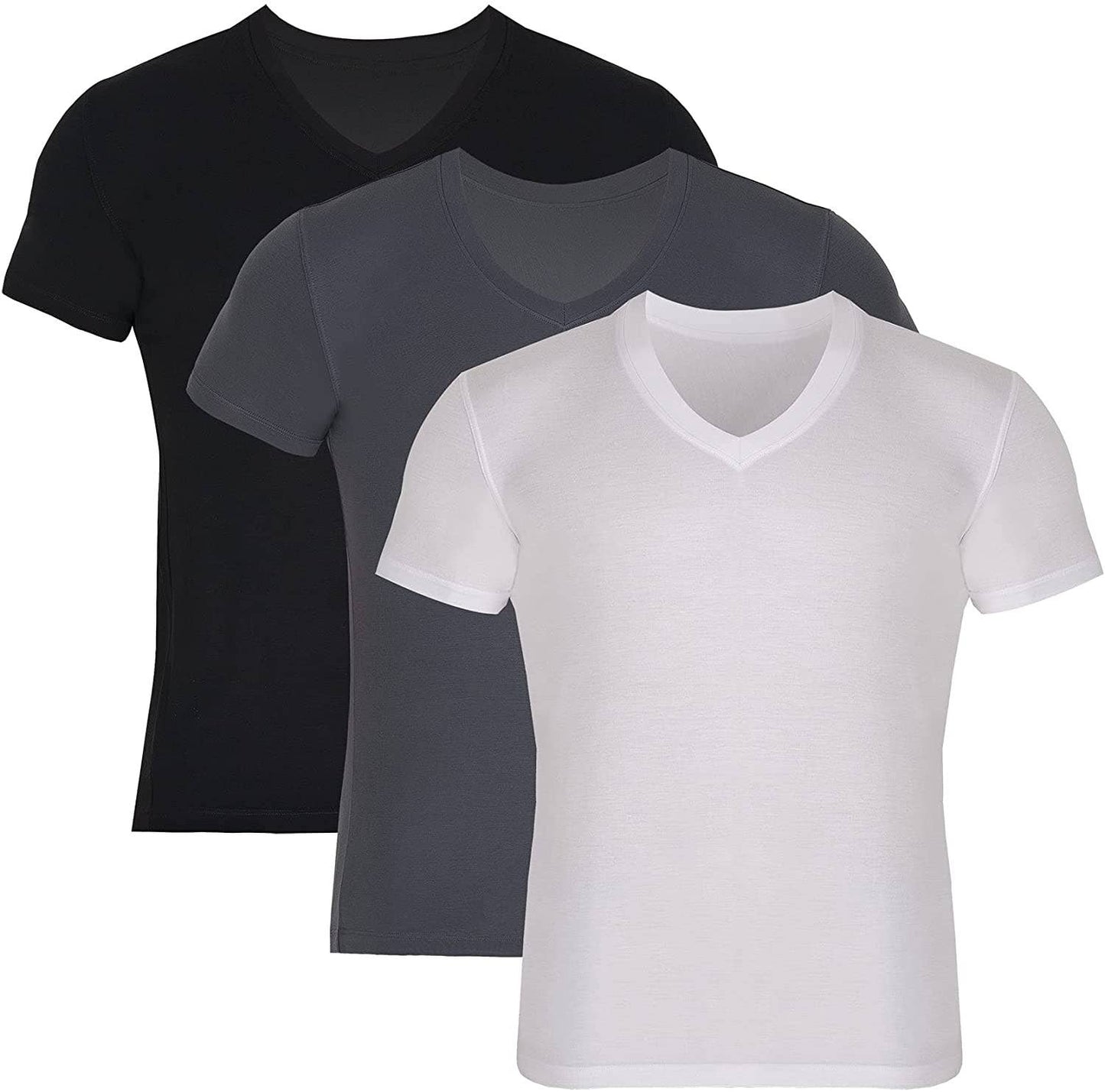Bambooven - Bambooven Men’s V-Neck T-Shirt – Premium Bamboo, Super Soft, Breathable, Classic V-Neck, Modern Fitted T-Shirt, Men’s Undershirt - Mixed Color(3 Pack)