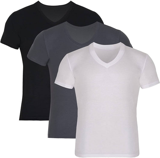 Bambooven - Bambooven Men’s V-Neck T-Shirt – Premium Bamboo, Super Soft, Breathable, Classic V-Neck, Modern Fitted T-Shirt, Men’s Undershirt - Mixed Color(3 Pack)
