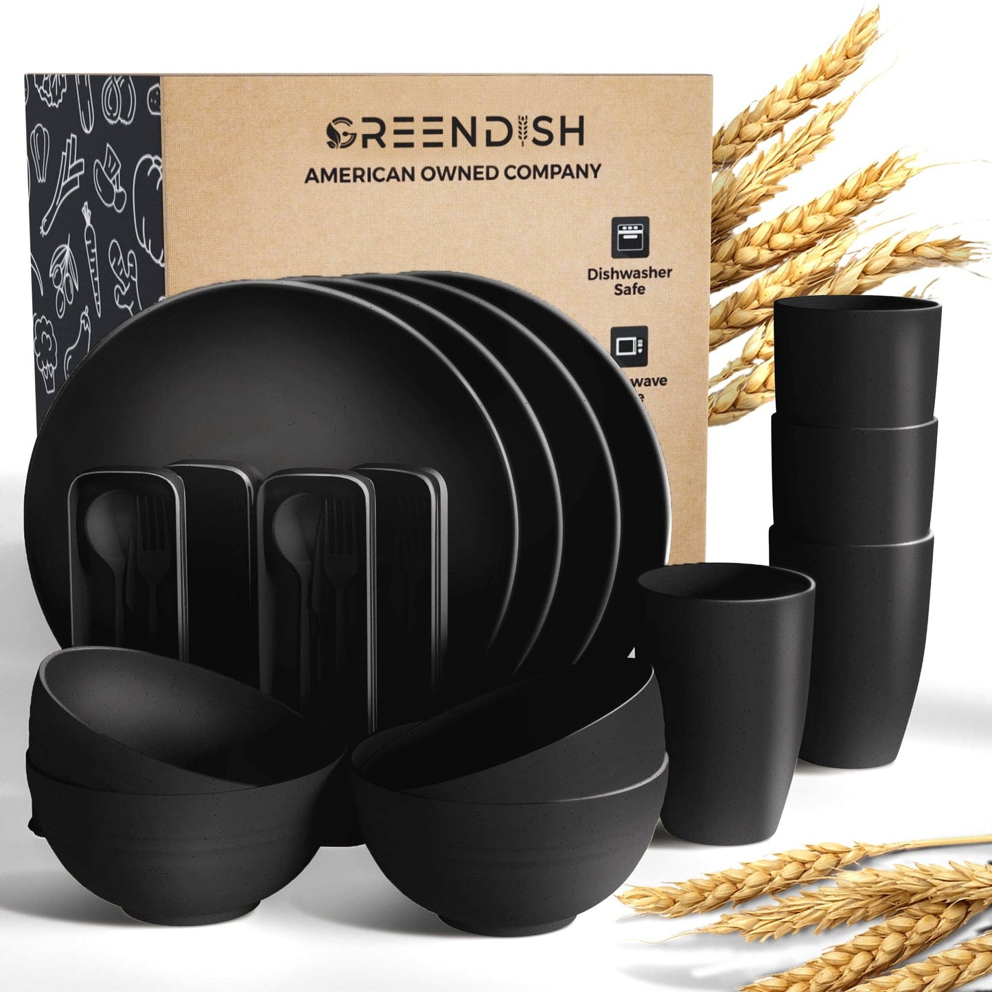 Greendish - Eco-Friendly Wheat Straw Dinnerware Combo Sets Reusable Kit