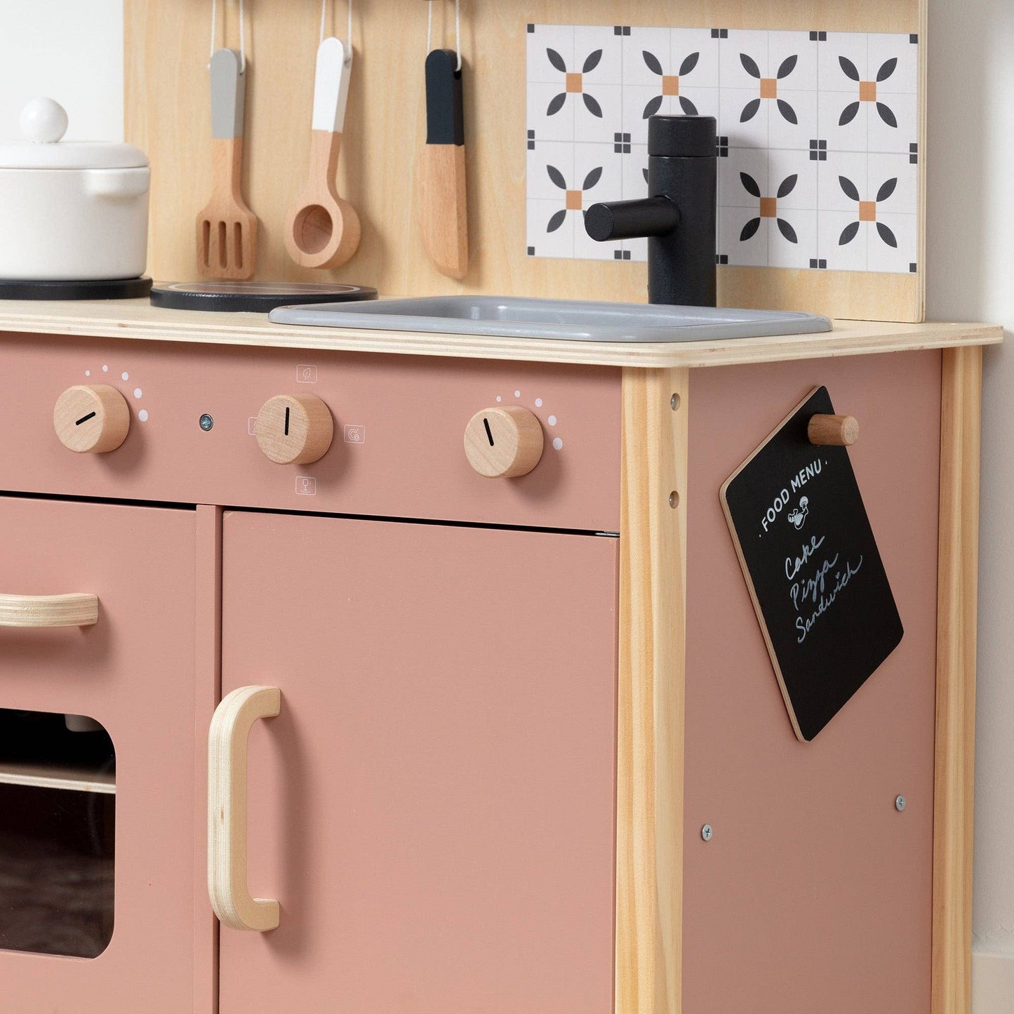 Wooden Play Kitchen Set - Montessori Pretend Cooking, Baking