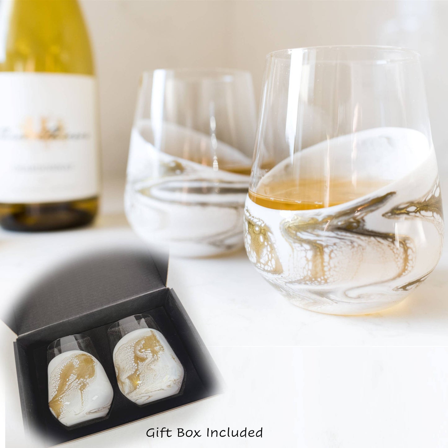 Resin Accented Wine Glasses- Price is per glass -NO TARIFFS!