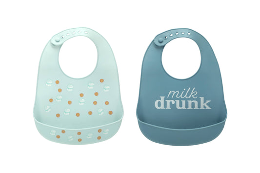 Pearhead - Baby Bib Set, Milk Drunk, Silicone, Set of 2
