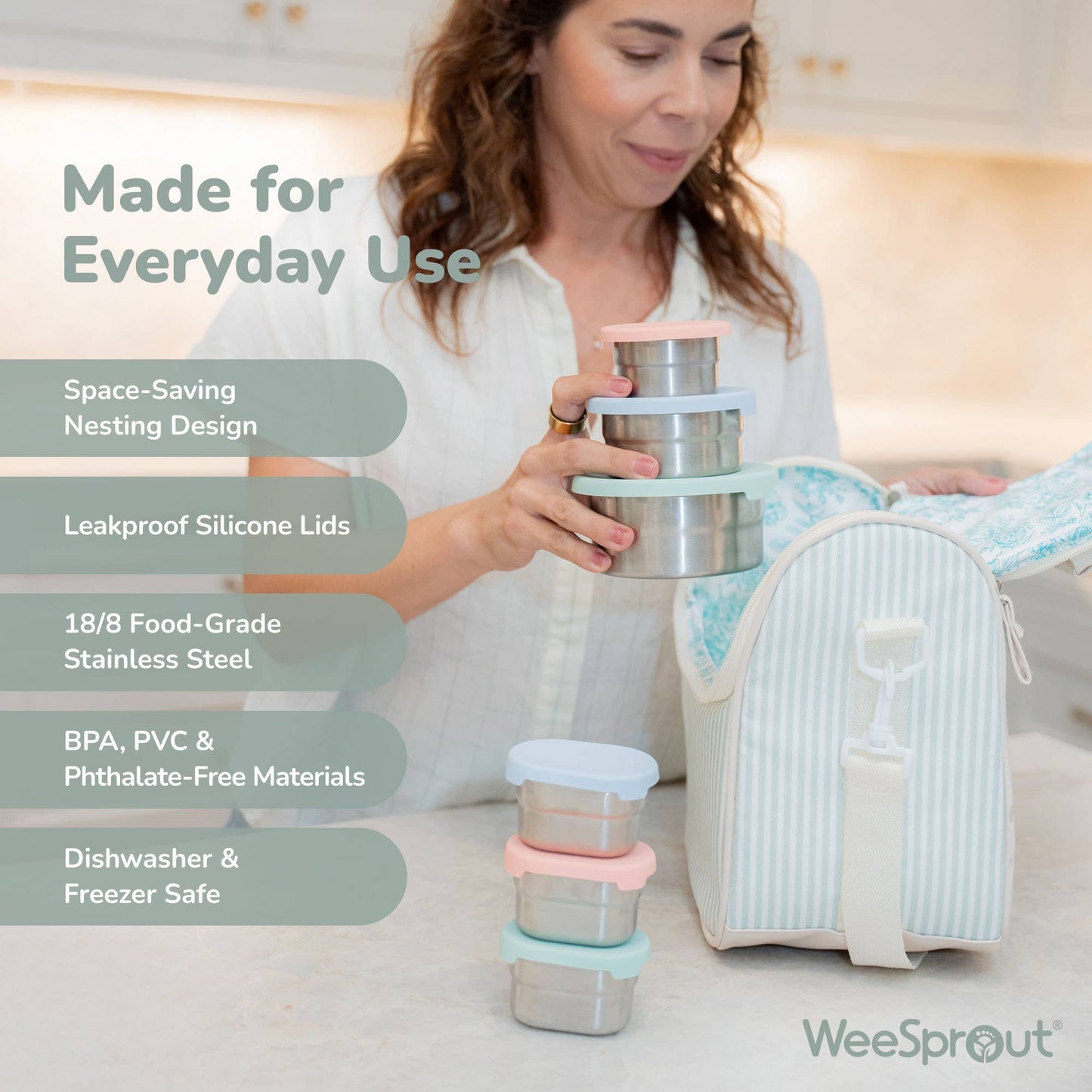 WeeSprout - Stainless Steel Nesting Storage Containers – Set of 3