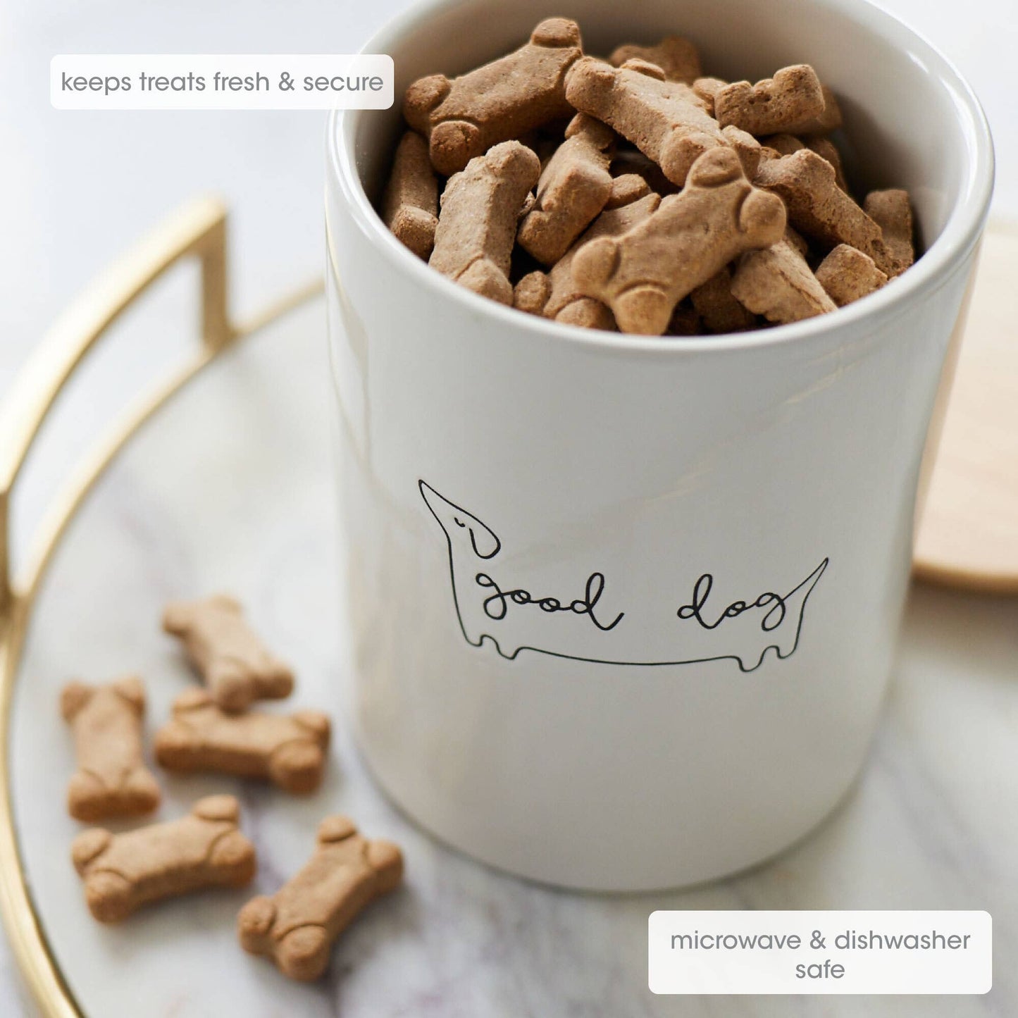 Pearhead - Good Dog Ceramic Treat Jar with Wooden Lid