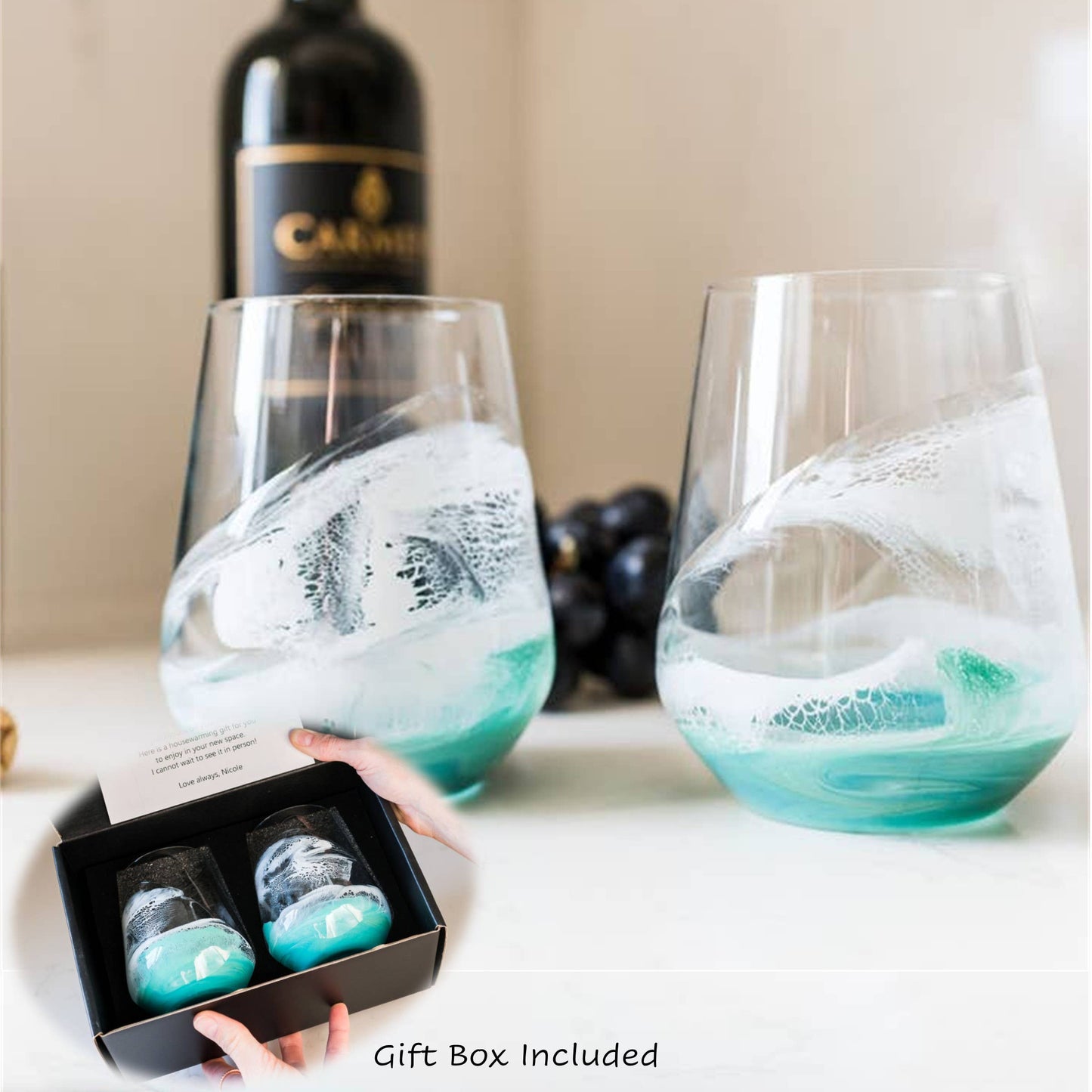 Resin Accented Wine Glasses- Price is per glass -NO TARIFFS!