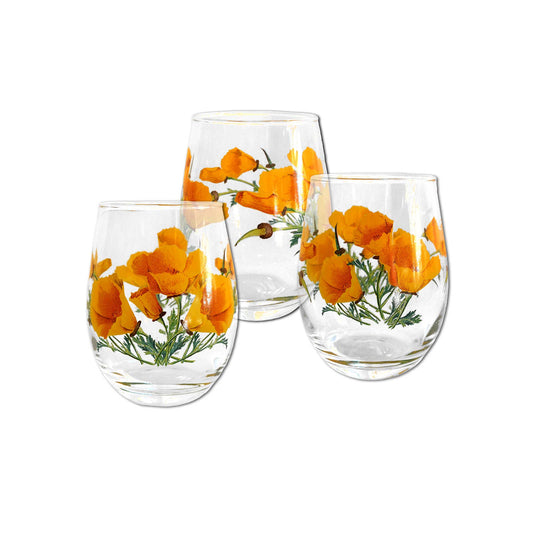 SF Mercantile - California State w/ Poppies Stemless Wine Glass 2023