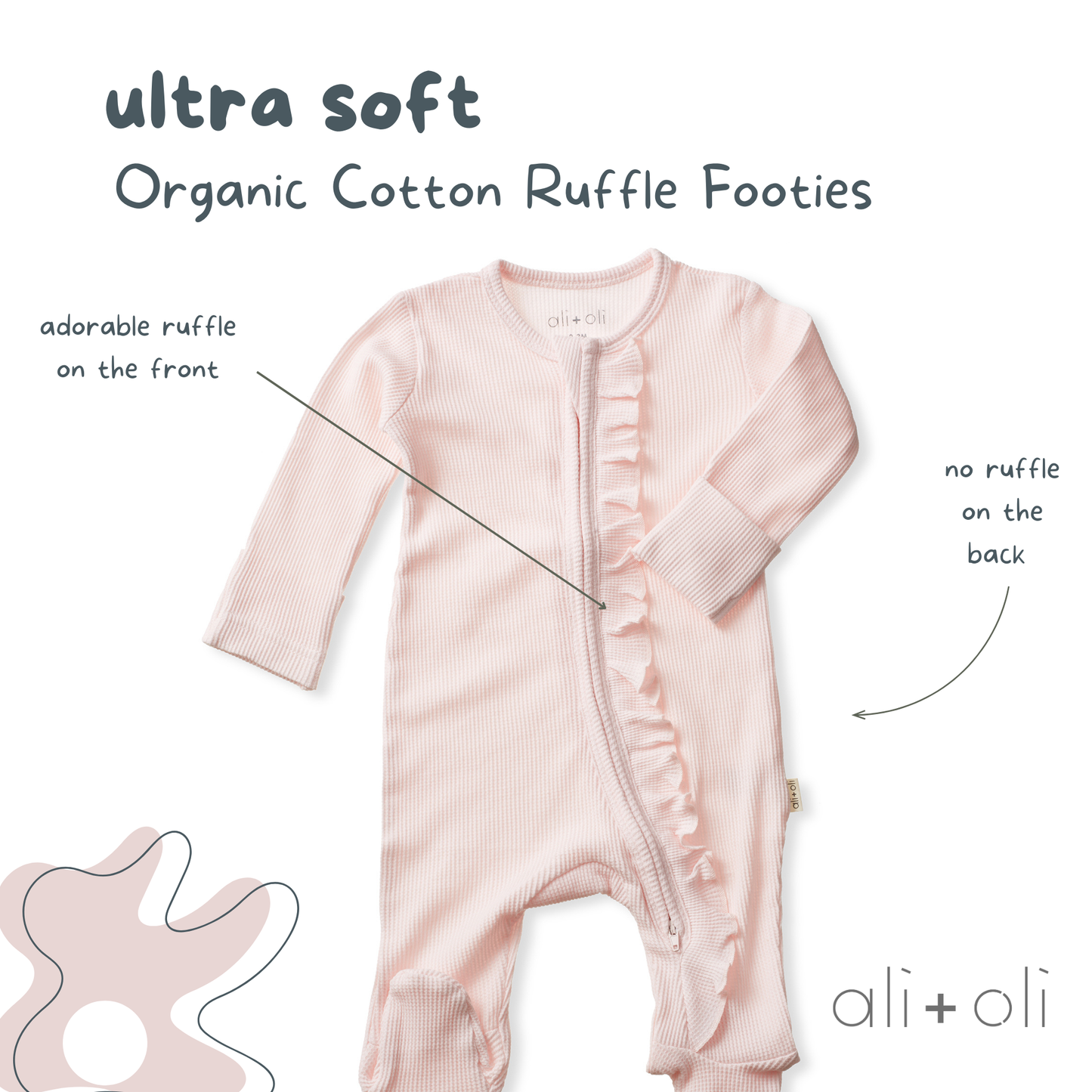 Ali+Oli - Baby Ruffle Footie 2-Way Zipper – Organic Cotton Waffle Knit