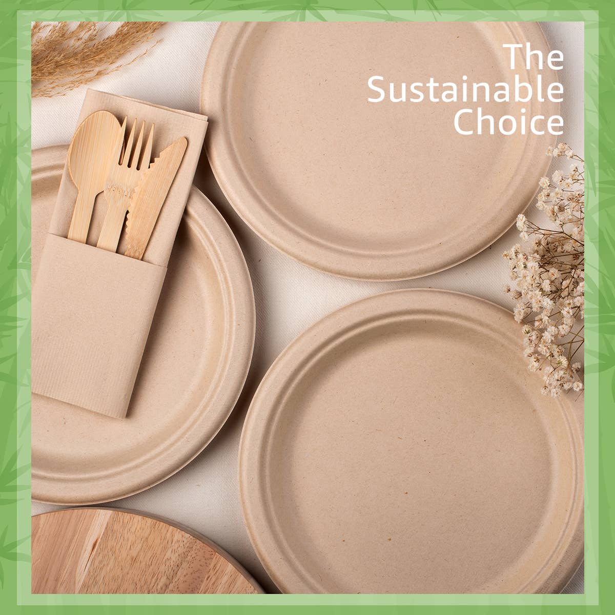 Ibambo Bamboo Disposable Paper Plates - 9 Inch - 125 Pack