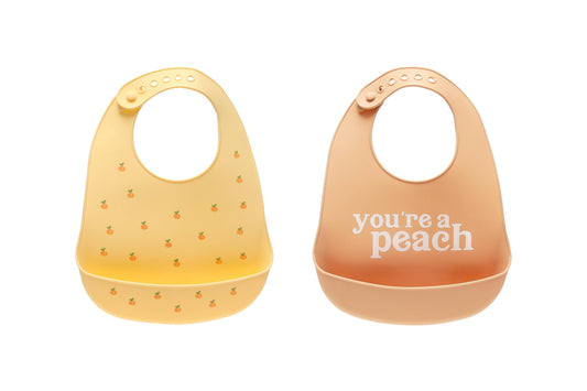 Pearhead - Baby Bib Set, You’re a Peach, Silicone, Set of 2