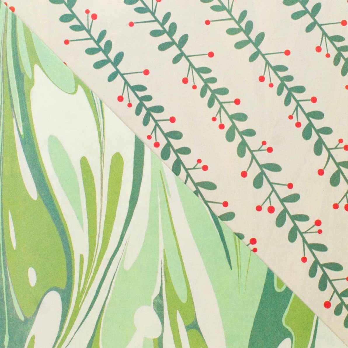 Wrappily Eco Gift Wrap Co. - Marbled/Mistletoe • Double-sided Eco Wrapping Paper •Holiday