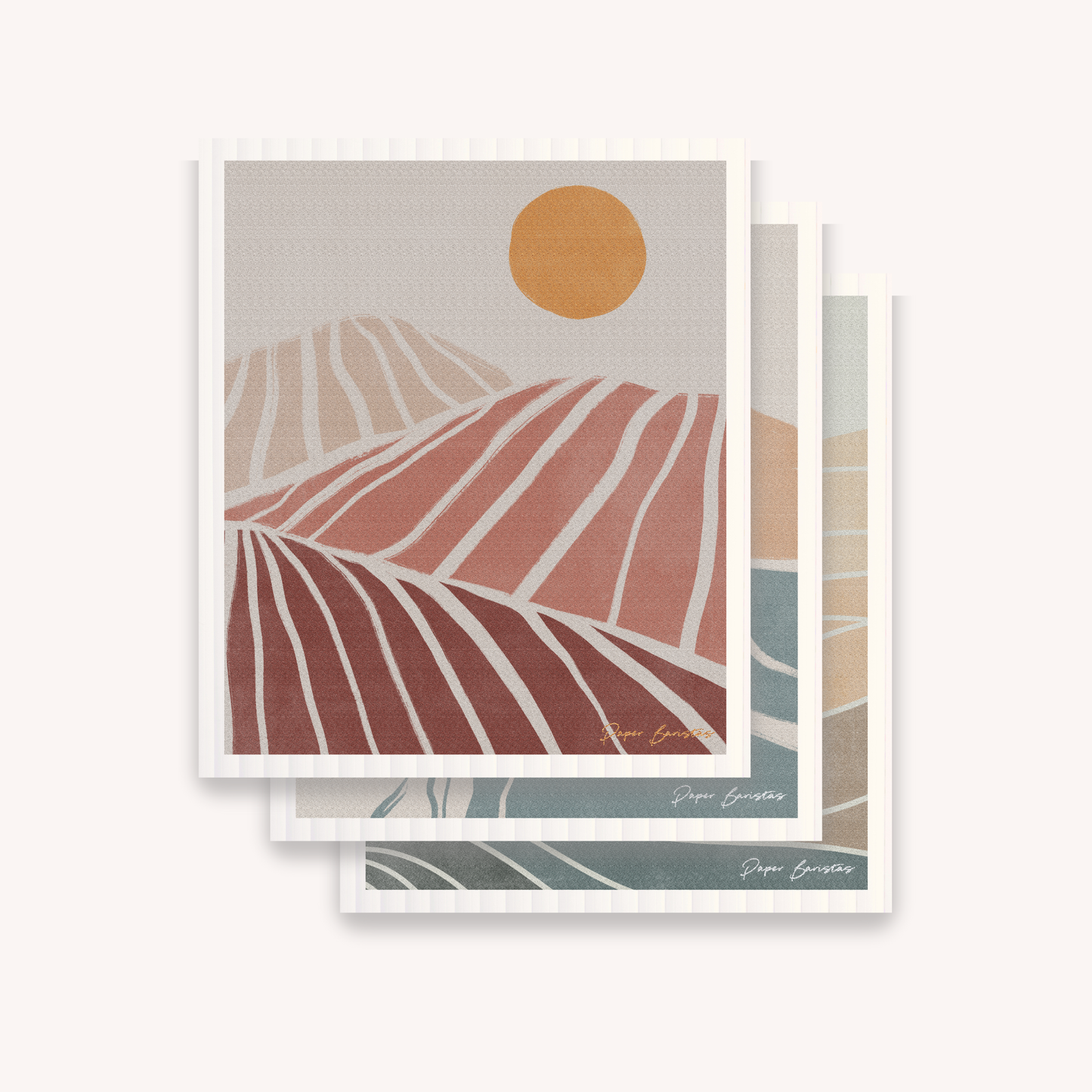 Paper Baristas - Set of 3 Swedish Dishcloth: Landscape Line Combo