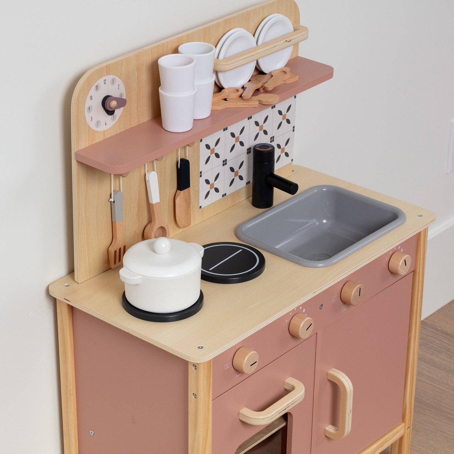 Wooden Play Kitchen Set - Montessori Pretend Cooking, Baking