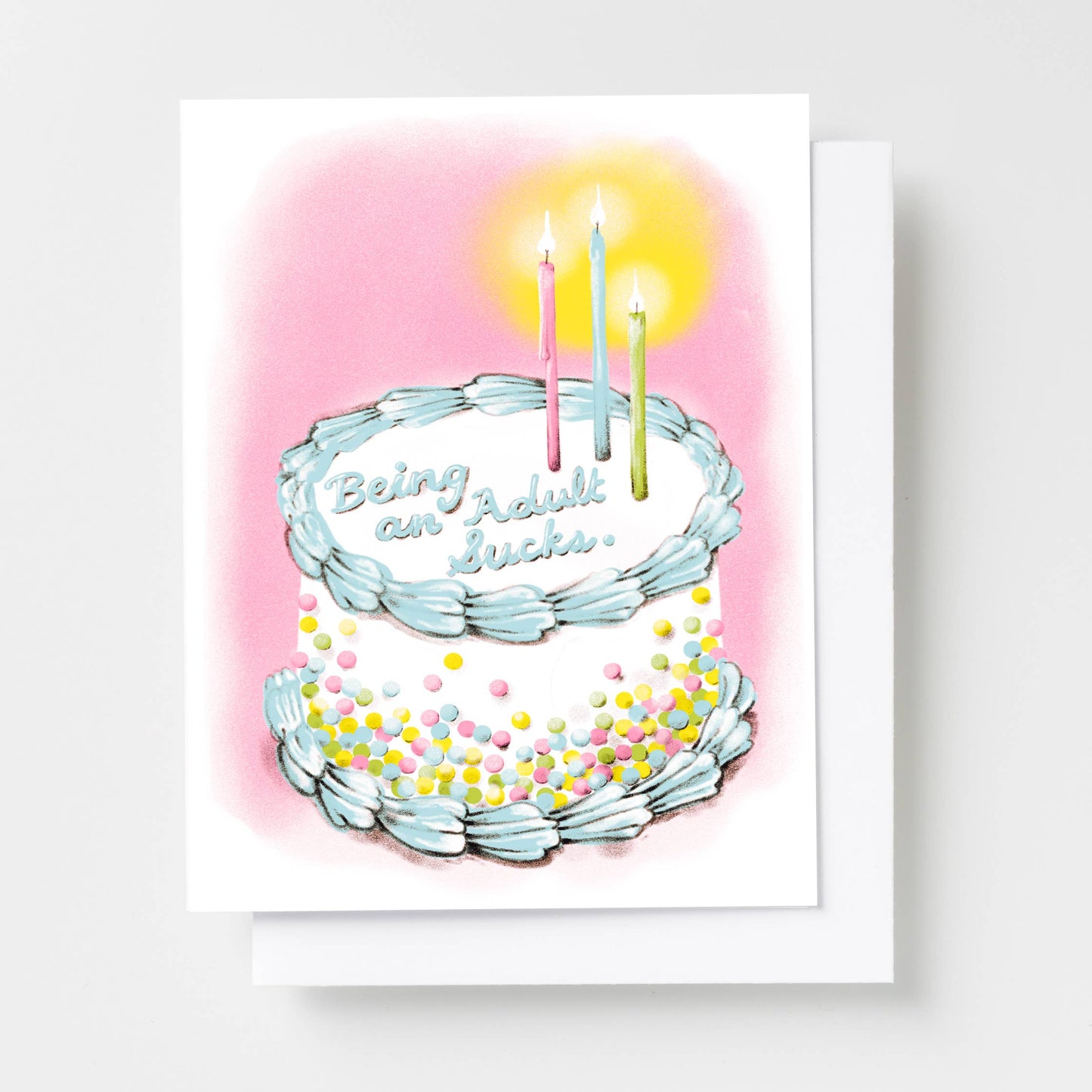 Being An Adult Sucks Cake Risograph Birthday Greeting Card