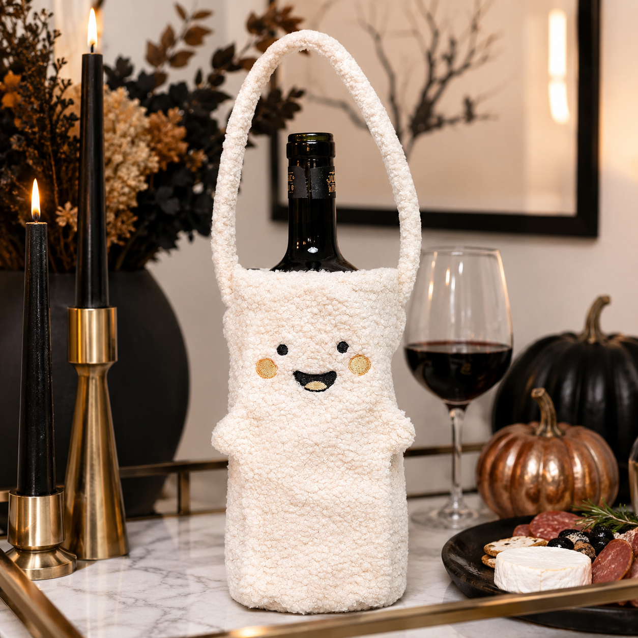 Pearhead - Ghost Sherpa Wine Bottle Gift Bag, Hostess Gift