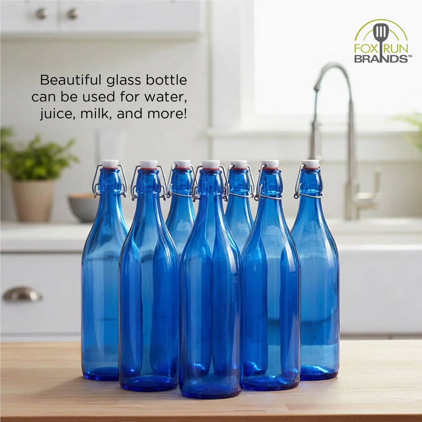 Fox Run Brands - Fox Run Blue Flip Top Glass Bottle, 1 Liter