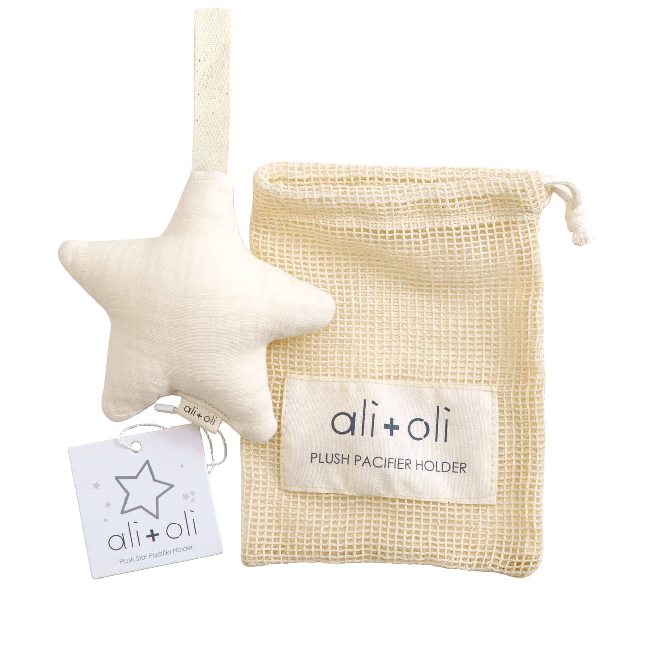 Ali+Oli - Star Pacifier Holder Soft Cuddly Binky Toy (Muslin Ivory)