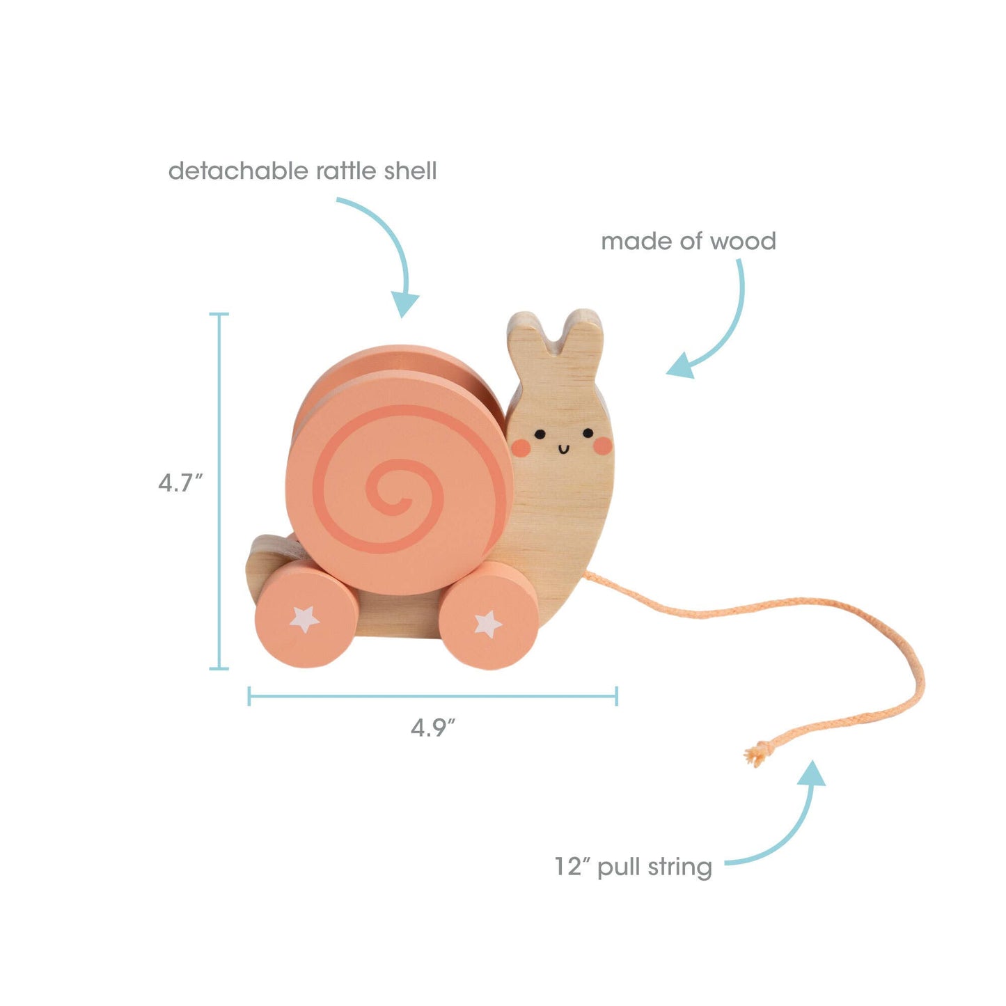 Pearhead - Snail Wooden Pull Toy, Rattle Shell, Baby or Toddler Toy