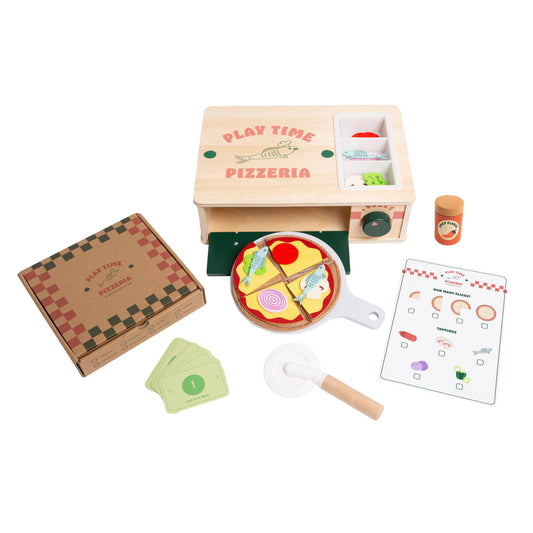 Pearhead - Wooden Pizzeria Toy Set, 18-Piece Pizza Pretend Play Food