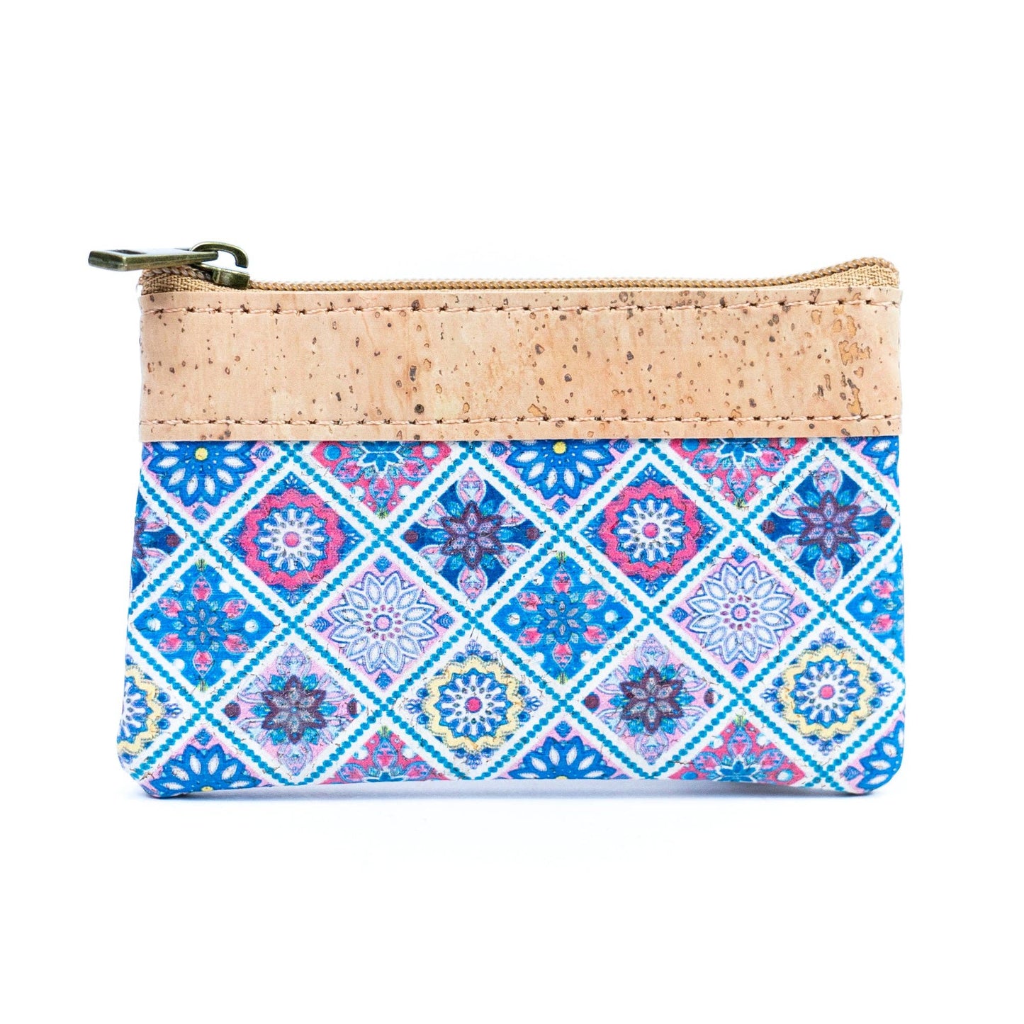 Printed Cork Mini Wallet with Dual Zippers BAG-2316