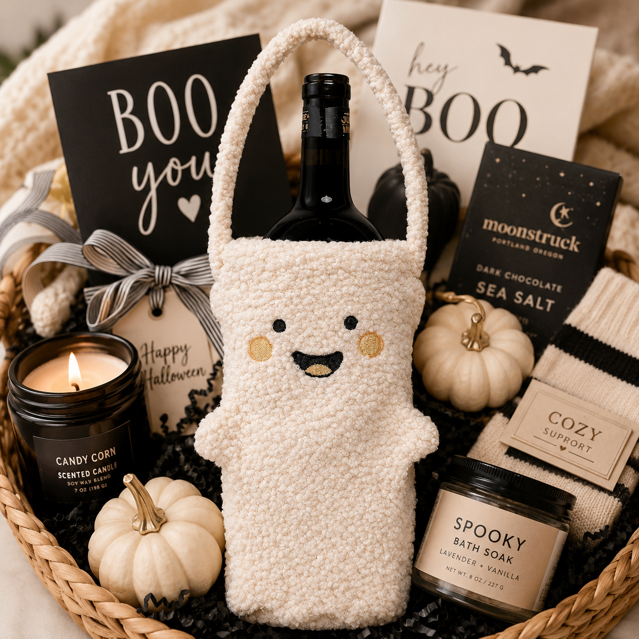 Pearhead - Ghost Sherpa Wine Bottle Gift Bag, Hostess Gift