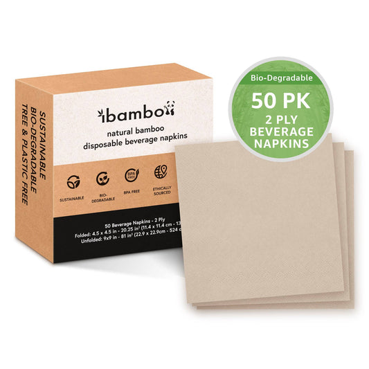 Ibambo Bamboo Cocktail Napkins - 50 Pack - 2 Ply