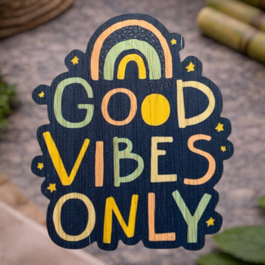Bamboo Wood Stickers - Rainbow Good Vibes Only