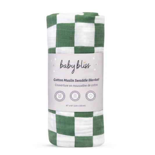 Muslin Swaddle Blanket - Sage Checker