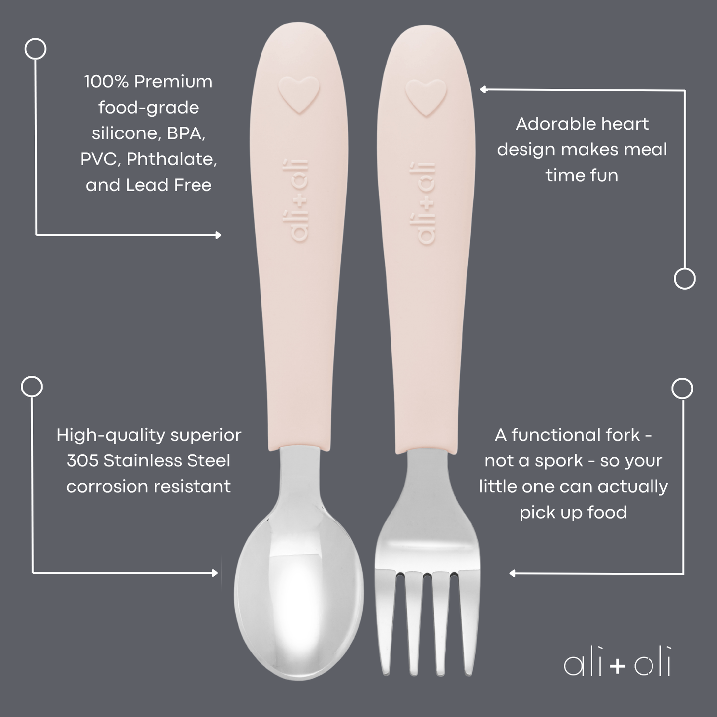 Ali+Oli - Ali+Oli (6pc) Toddler Utensils Set - Stainless Steel (Heart)