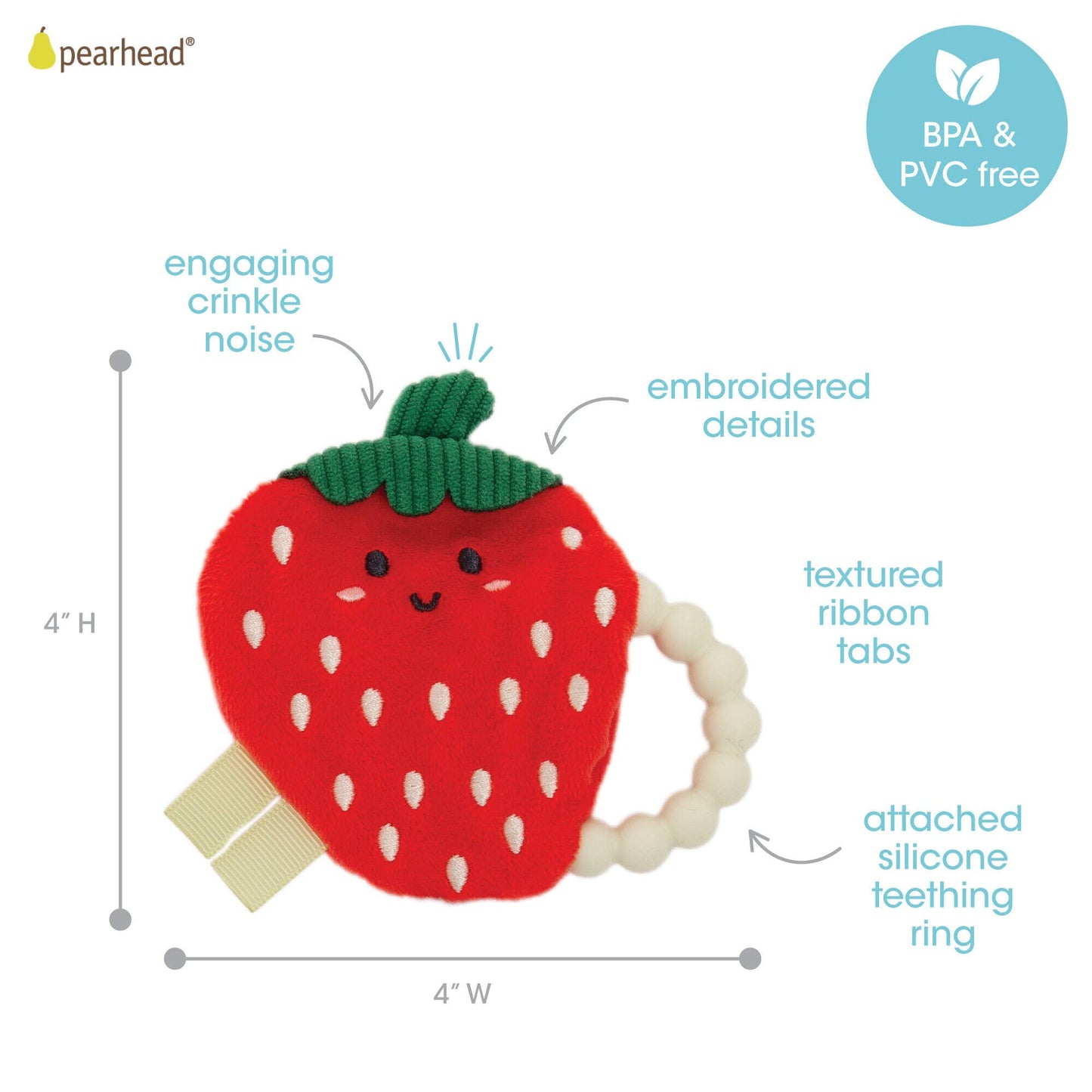 Pearhead - Strawberry Crinkle Baby Teether Toy