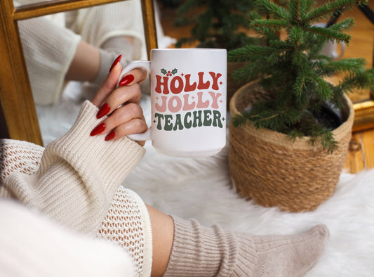 Love You a Latte Shop - Christmas Holly Jolly Teacher 15 oz Mug