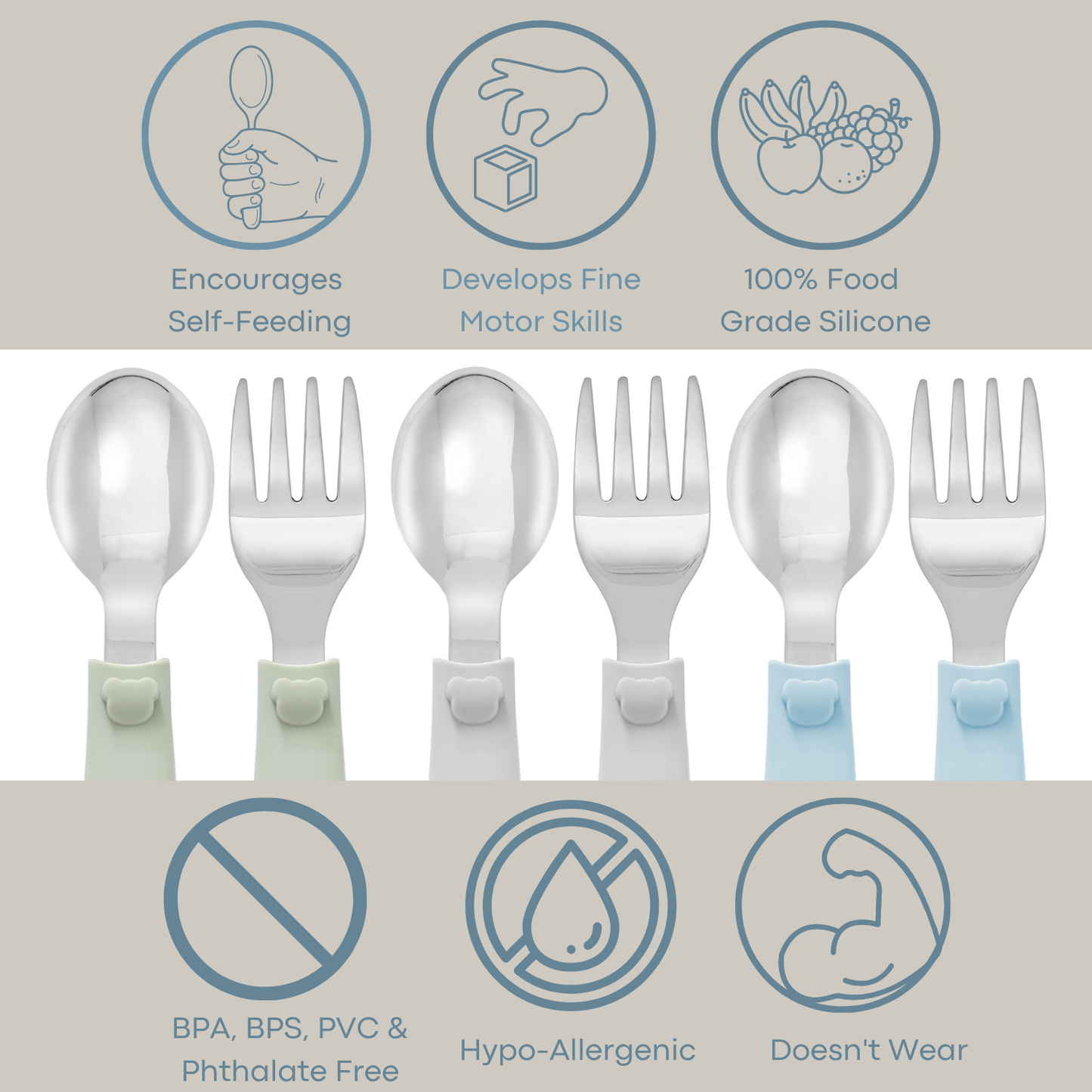 Ali+Oli - Ali+Oli (6pc) Toddler Utensils Set - Stainless Steel (Bears)